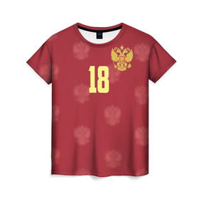 Женская футболка 3D с принтом Денис Черышев в Тюмени, 100% полиэфир ( синтетическое хлопкоподобное полотно) | прямой крой, круглый вырез горловины, длина до линии бедер | cheryshev | реал | россии | россия | рф | сборная | футбол