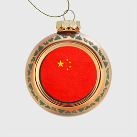 Стеклянный ёлочный шар с принтом Китай в Тюмени, Стекло | Диаметр: 80 мм | china | country | государство | китай | кнр | страна | флаг | флаги