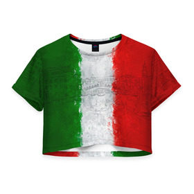 Женская футболка 3D укороченная с принтом Италия в Тюмени, 100% полиэстер | круглая горловина, длина футболки до линии талии, рукава с отворотами | country | italy | государство | италия | страна | флаг | флаги