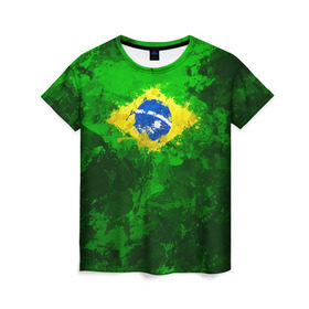 Женская футболка 3D с принтом Бразилия в Тюмени, 100% полиэфир ( синтетическое хлопкоподобное полотно) | прямой крой, круглый вырез горловины, длина до линии бедер | brazil | country | бразилия | государство | страна | флаг | флаги