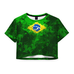 Женская футболка 3D укороченная с принтом Бразилия в Тюмени, 100% полиэстер | круглая горловина, длина футболки до линии талии, рукава с отворотами | brazil | country | бразилия | государство | страна | флаг | флаги