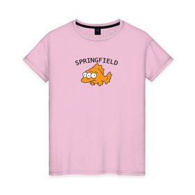 Женская футболка хлопок с принтом Спрингфилд | Springfield в Тюмени, 100% хлопок | прямой крой, круглый вырез горловины, длина до линии бедер, слегка спущенное плечо | springfield | the simpsons | симпсоны | спрингфилд