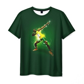 Мужская футболка 3D с принтом Usain Bolt в Тюмени, 100% полиэфир | прямой крой, круглый вырез горловины, длина до линии бедер | атлетика | без | болт | легкая | спорт | усейн