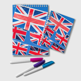 Блокнот с принтом Британские флаги в Тюмени, 100% бумага | 48 листов, плотность листов — 60 г/м2, плотность картонной обложки — 250 г/м2. Листы скреплены удобной пружинной спиралью. Цвет линий — светло-серый
 | Тематика изображения на принте: англия | британия | великобритания