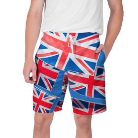 Мужские шорты 3D с принтом Британские флаги в Тюмени,  полиэстер 100% | прямой крой, два кармана без застежек по бокам. Мягкая трикотажная резинка на поясе, внутри которой широкие завязки. Длина чуть выше колен | англия | британия | великобритания