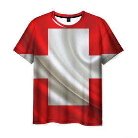 Мужская футболка 3D с принтом Швейцария в Тюмени, 100% полиэфир | прямой крой, круглый вырез горловины, длина до линии бедер | Тематика изображения на принте: альпы | гордость | флаг