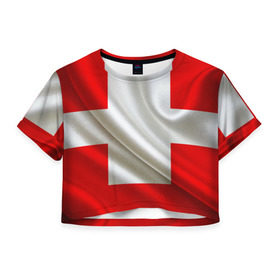 Женская футболка 3D укороченная с принтом Швейцария в Тюмени, 100% полиэстер | круглая горловина, длина футболки до линии талии, рукава с отворотами | альпы | гордость | флаг