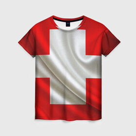 Женская футболка 3D с принтом Швейцария в Тюмени, 100% полиэфир ( синтетическое хлопкоподобное полотно) | прямой крой, круглый вырез горловины, длина до линии бедер | альпы | гордость | флаг