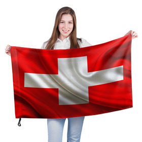 Флаг 3D с принтом Швейцария в Тюмени, 100% полиэстер | плотность ткани — 95 г/м2, размер — 67 х 109 см. Принт наносится с одной стороны | альпы | гордость | флаг