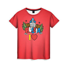 Женская футболка 3D с принтом Я люблю Россию 2 в Тюмени, 100% полиэфир ( синтетическое хлопкоподобное полотно) | прямой крой, круглый вырез горловины, длина до линии бедер | 
