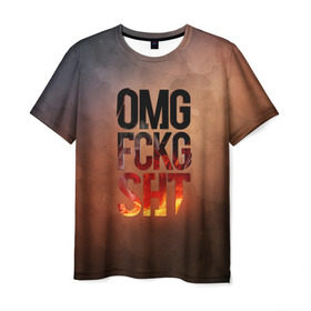 Мужская футболка 3D с принтом OMG FCKG SHT в Тюмени, 100% полиэфир | прямой крой, круглый вырез горловины, длина до линии бедер | fire | omg | буквы | мат | огонь