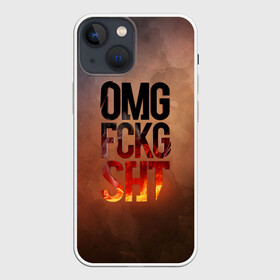 Чехол для iPhone 13 mini с принтом OMG FCKG SHT в Тюмени,  |  | fire | omg | буквы | мат | огонь