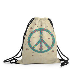 Рюкзак-мешок 3D с принтом Peace в Тюмени, 100% полиэстер | плотность ткани — 200 г/м2, размер — 35 х 45 см; лямки — толстые шнурки, застежка на шнуровке, без карманов и подкладки | peace | мир | пис | хиппи | цветы