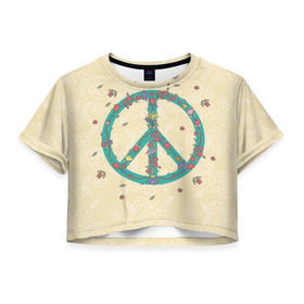 Женская футболка 3D укороченная с принтом Peace в Тюмени, 100% полиэстер | круглая горловина, длина футболки до линии талии, рукава с отворотами | peace | мир | пис | хиппи | цветы