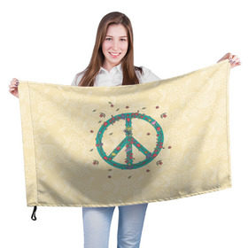 Флаг 3D с принтом Peace в Тюмени, 100% полиэстер | плотность ткани — 95 г/м2, размер — 67 х 109 см. Принт наносится с одной стороны | peace | мир | пис | хиппи | цветы