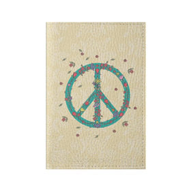 Обложка для паспорта матовая кожа с принтом Peace в Тюмени, натуральная матовая кожа | размер 19,3 х 13,7 см; прозрачные пластиковые крепления | peace | мир | пис | хиппи | цветы