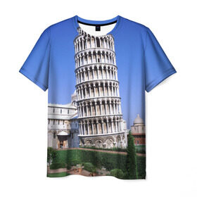 Мужская футболка 3D с принтом Пизанская башня в Тюмени, 100% полиэфир | прямой крой, круглый вырез горловины, длина до линии бедер | италия | турист