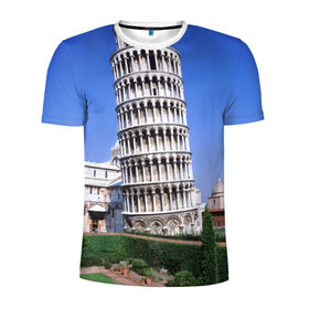Мужская футболка 3D спортивная с принтом Пизанская башня в Тюмени, 100% полиэстер с улучшенными характеристиками | приталенный силуэт, круглая горловина, широкие плечи, сужается к линии бедра | италия | турист