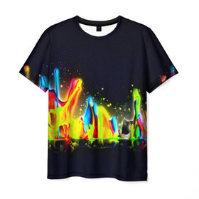 Мужская футболка 3D с принтом Взрыв красок в Тюмени, 100% полиэфир | прямой крой, круглый вырез горловины, длина до линии бедер | абстракция | абстракция красок | брызги | краска | цветные