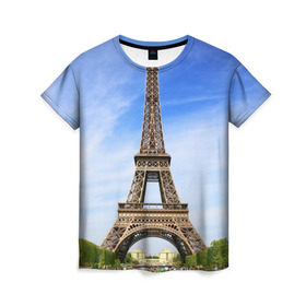Женская футболка 3D с принтом Эйфелева башня в Тюмени, 100% полиэфир ( синтетическое хлопкоподобное полотно) | прямой крой, круглый вырез горловины, длина до линии бедер | Тематика изображения на принте: france | франция | эфелева