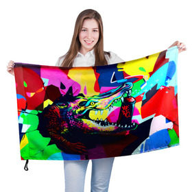 Флаг 3D с принтом Крокодил в Тюмени, 100% полиэстер | плотность ткани — 95 г/м2, размер — 67 х 109 см. Принт наносится с одной стороны | цветной | яркий
