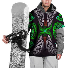 Накидка на куртку 3D с принтом Трайбл в Тюмени, 100% полиэстер |  | зелёный | паттерн | текстура | цветной
