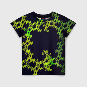 Детская футболка 3D с принтом Пиксели в Тюмени, 100% гипоаллергенный полиэфир | прямой крой, круглый вырез горловины, длина до линии бедер, чуть спущенное плечо, ткань немного тянется | зеленый | кружево | узор | цветной | черный