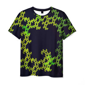 Мужская футболка 3D с принтом Пиксели в Тюмени, 100% полиэфир | прямой крой, круглый вырез горловины, длина до линии бедер | зеленый | кружево | узор | цветной | черный