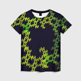 Женская футболка 3D с принтом Пиксели в Тюмени, 100% полиэфир ( синтетическое хлопкоподобное полотно) | прямой крой, круглый вырез горловины, длина до линии бедер | зеленый | кружево | узор | цветной | черный