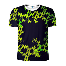Мужская футболка 3D спортивная с принтом Пиксели в Тюмени, 100% полиэстер с улучшенными характеристиками | приталенный силуэт, круглая горловина, широкие плечи, сужается к линии бедра | Тематика изображения на принте: зеленый | кружево | узор | цветной | черный