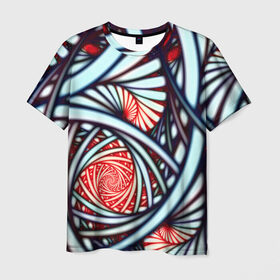 Мужская футболка 3D с принтом Абстрактный узор в Тюмени, 100% полиэфир | прямой крой, круглый вырез горловины, длина до линии бедер | белый | калейдоскоп | красный | паттерн | спирали