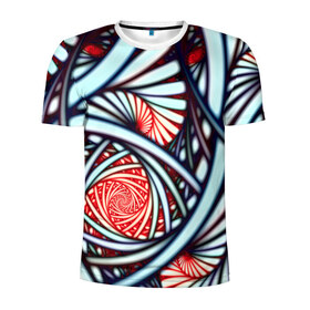 Мужская футболка 3D спортивная с принтом Абстрактный узор в Тюмени, 100% полиэстер с улучшенными характеристиками | приталенный силуэт, круглая горловина, широкие плечи, сужается к линии бедра | белый | калейдоскоп | красный | паттерн | спирали