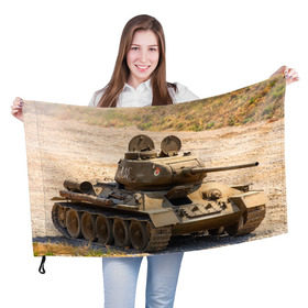 Флаг 3D с принтом Танк т34-85 в Тюмени, 100% полиэстер | плотность ткани — 95 г/м2, размер — 67 х 109 см. Принт наносится с одной стороны | 