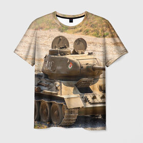 Мужская футболка 3D с принтом Танк т34-85 в Тюмени, 100% полиэфир | прямой крой, круглый вырез горловины, длина до линии бедер | Тематика изображения на принте: 