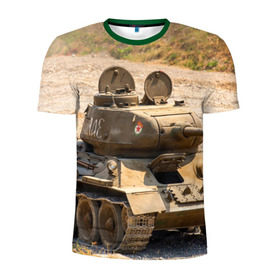 Мужская футболка 3D спортивная с принтом Танк т34-85 в Тюмени, 100% полиэстер с улучшенными характеристиками | приталенный силуэт, круглая горловина, широкие плечи, сужается к линии бедра | 