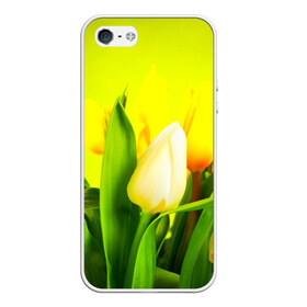Чехол для iPhone 5/5S матовый с принтом Тюльпаны в Тюмени, Силикон | Область печати: задняя сторона чехла, без боковых панелей | букет | поле | природа | тюльпаны | цветы