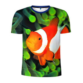 Мужская футболка 3D спортивная с принтом Рыба клоун в Тюмени, 100% полиэстер с улучшенными характеристиками | приталенный силуэт, круглая горловина, широкие плечи, сужается к линии бедра | Тематика изображения на принте: клоун | коралл | немо | океан | цветная