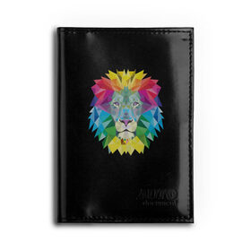 Обложка для автодокументов с принтом Lion color в Тюмени, натуральная кожа |  размер 19,9*13 см; внутри 4 больших “конверта” для документов и один маленький отдел — туда идеально встанут права | lion | голова животного | кот | кошка | лев | цвет