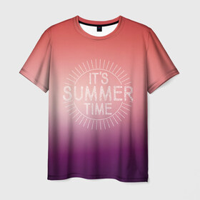 Мужская футболка 3D с принтом IT`S SUMMER TIME в Тюмени, 100% полиэфир | прямой крой, круглый вырез горловины, длина до линии бедер | it s summer time | время | жара | красный | лето | розовый | солнце | тепло | фиолет | цвета | это время лето
