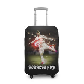 Чехол для чемодана 3D с принтом Удар Роналдо в Тюмени, 86% полиэфир, 14% спандекс | двустороннее нанесение принта, прорези для ручек и колес | real | ronaldo | реал мадрид | роналдо | футбол