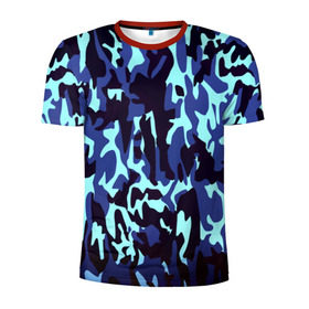 Мужская футболка 3D спортивная с принтом Военные в Тюмени, 100% полиэстер с улучшенными характеристиками | приталенный силуэт, круглая горловина, широкие плечи, сужается к линии бедра | camo | камо | камуфляж | синий