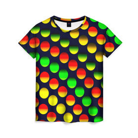 Женская футболка 3D с принтом Горошек в Тюмени, 100% полиэфир ( синтетическое хлопкоподобное полотно) | прямой крой, круглый вырез горловины, длина до линии бедер | круги | паттерн | точки | цветной | яркий