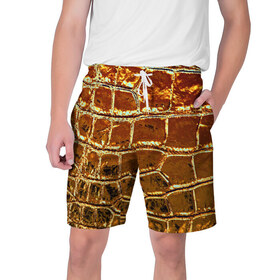 Мужские шорты 3D с принтом Золотая кожа в Тюмени,  полиэстер 100% | прямой крой, два кармана без застежек по бокам. Мягкая трикотажная резинка на поясе, внутри которой широкие завязки. Длина чуть выше колен | металлик | текстура