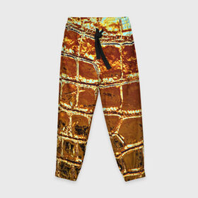 Детские брюки 3D с принтом Золотая кожа в Тюмени, 100% полиэстер | манжеты по низу, эластичный пояс регулируется шнурком, по бокам два кармана без застежек, внутренняя часть кармана из мелкой сетки | Тематика изображения на принте: металлик | текстура