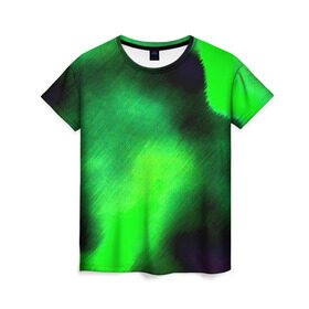 Женская футболка 3D с принтом Заштриховка в Тюмени, 100% полиэфир ( синтетическое хлопкоподобное полотно) | прямой крой, круглый вырез горловины, длина до линии бедер | зеленый | разводы | черный