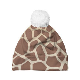 Шапка 3D c помпоном с принтом Жираф в Тюмени, 100% полиэстер | универсальный размер, печать по всей поверхности изделия | animals | животные | жираф | зверь | полосы