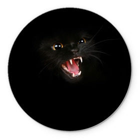 Коврик круглый с принтом Чёрный кот в Тюмени, резина и полиэстер | круглая форма, изображение наносится на всю лицевую часть | Тематика изображения на принте: киска | кот | кошка