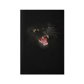 Обложка для паспорта матовая кожа с принтом Чёрный кот в Тюмени, натуральная матовая кожа | размер 19,3 х 13,7 см; прозрачные пластиковые крепления | Тематика изображения на принте: киска | кот | кошка