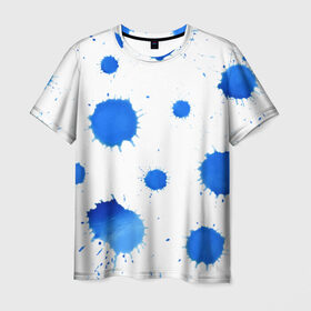 Мужская футболка 3D с принтом Синие кляксы в Тюмени, 100% полиэфир | прямой крой, круглый вырез горловины, длина до линии бедер | арт | кляксы | пятна | чернила