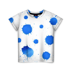 Детская футболка 3D с принтом Синие кляксы в Тюмени, 100% гипоаллергенный полиэфир | прямой крой, круглый вырез горловины, длина до линии бедер, чуть спущенное плечо, ткань немного тянется | арт | кляксы | пятна | чернила